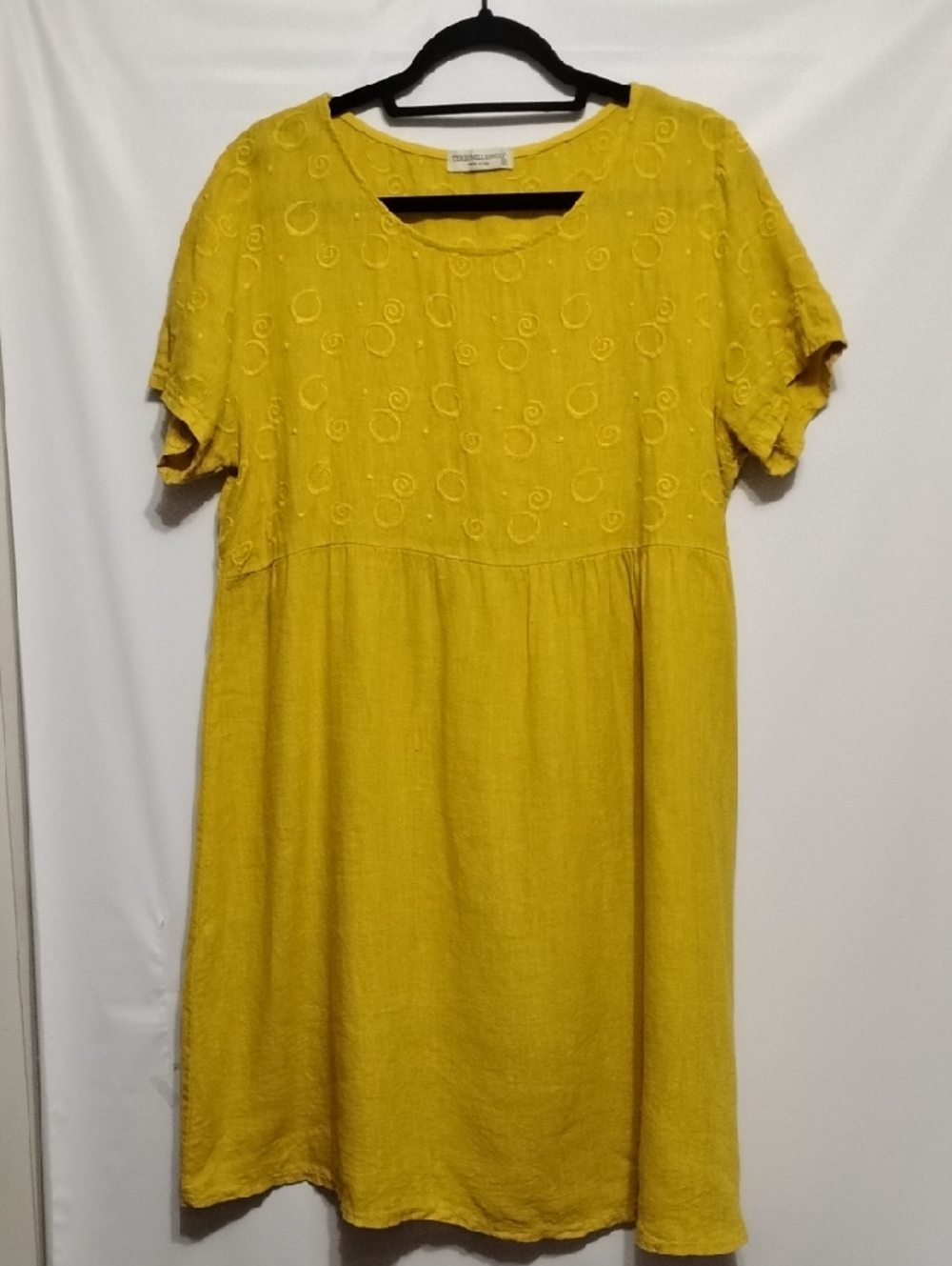 Terzo Millennio Women's M Yellow Short Sleeve‎ Linen Embroidered Dress